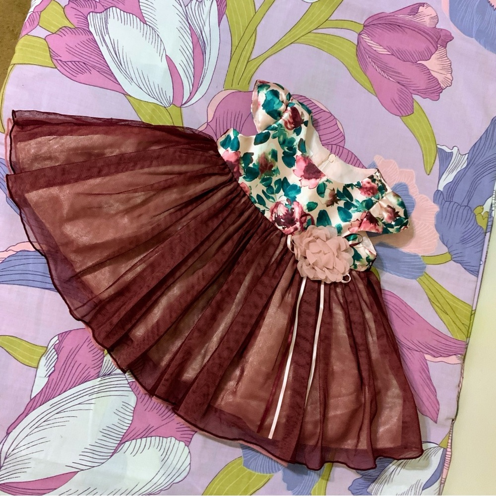 Like New BONNIE BABY Formal Burgundy & Pink Tulle Dress With Bloomer …